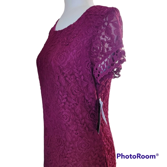 Brand New Laundry By Shelli Segal - Burgundy Lace Dress Sz 10 - Picture 3 of 15